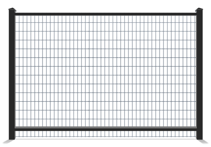 Hog wire fence with metal posts and rails 