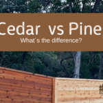 Picture shows the difference in materials and colors between cedar and pine wood fences