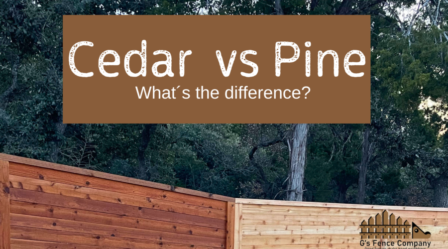 Picture shows the difference in materials and colors between cedar and pine wood fences